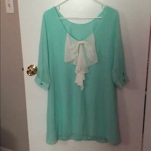 Mint 3/4 sleeve bow dress
